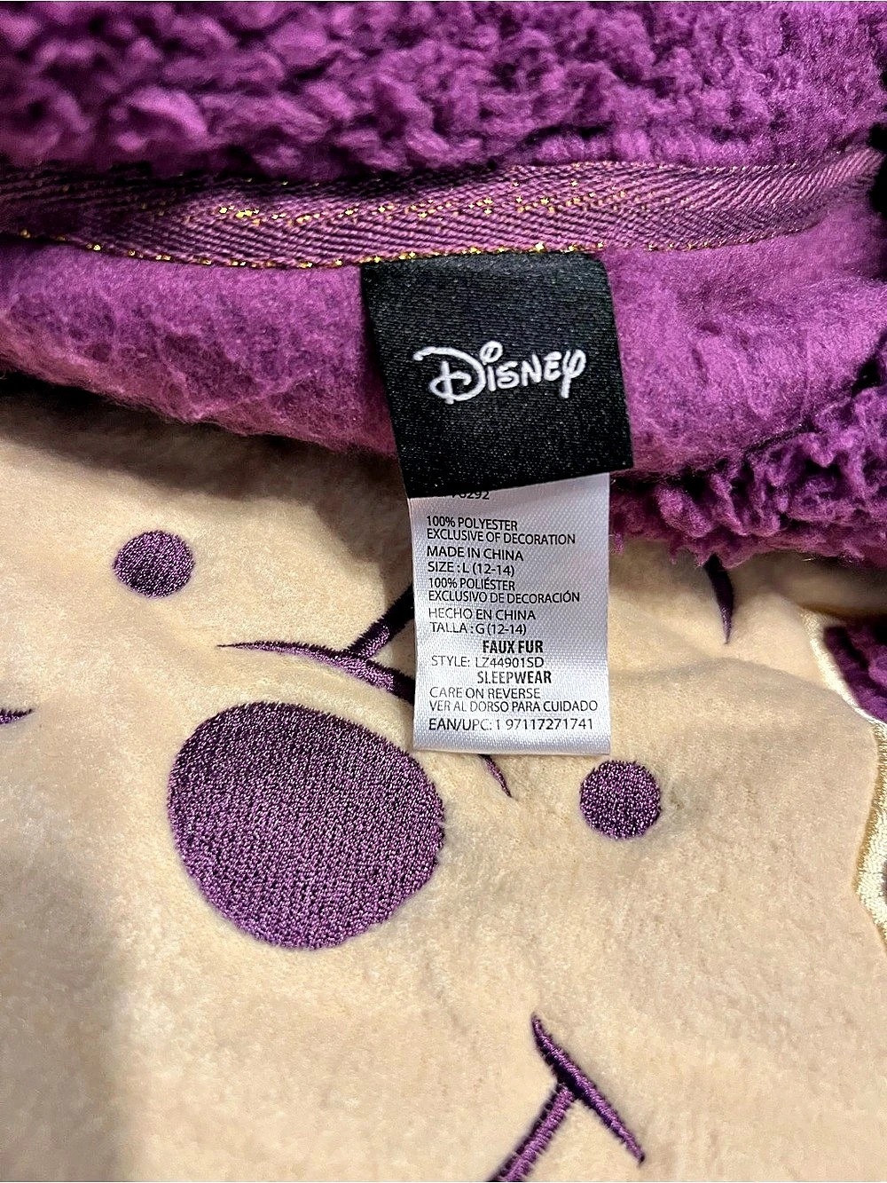 Disney Winnie the Pooh Faux Fur Sleepwear Top Purple - Picture 3 of 4